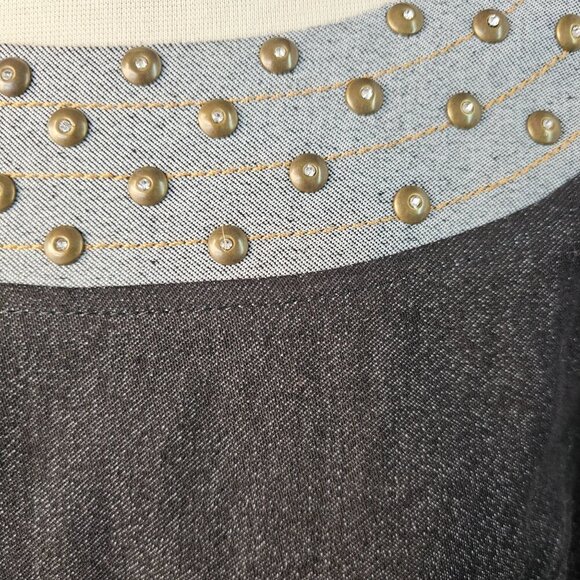 Devine Sport NY Asymmetric Denim Tunic Top Sz 22W Flare Hem Long Slv Boat Neck - Picture 9 of 15